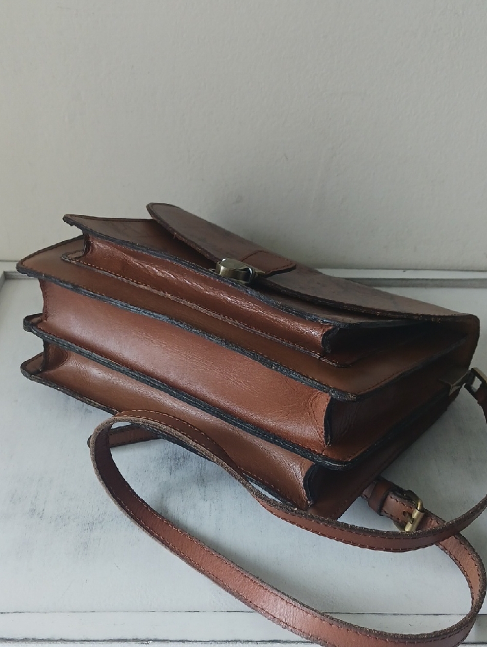Patricia NASH Digione Riot Rust Map-Print Brown Leather Crossbody Satchel - Picture 5 of 10